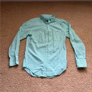 Vineyard Vines Men's Light Green Checkered Button Down Shirt
